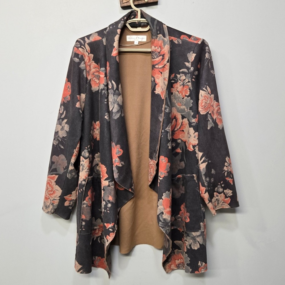 Chelsea & Theodore Jacket Plus Size 1X Waterfall Floral Romantic Soft Boho‎ Open